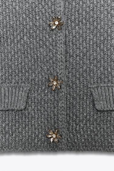 CARDIGAN WITH RHINESTONE BUTTONS - Grey by Zara - Image 7