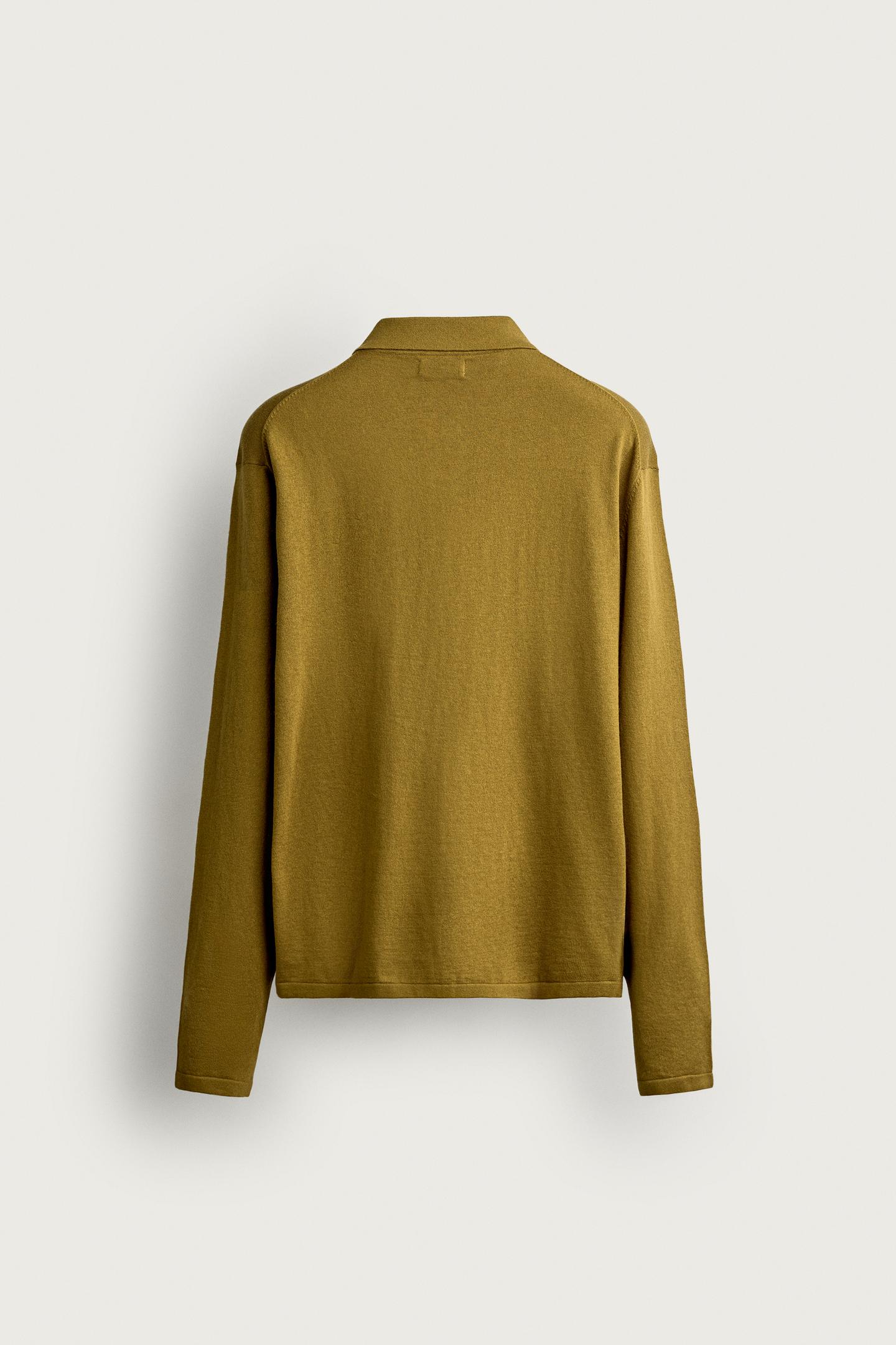 Мужское поло Zara Cotton-Cashmere Knit Polo, цвет: Горчичный — фото 8