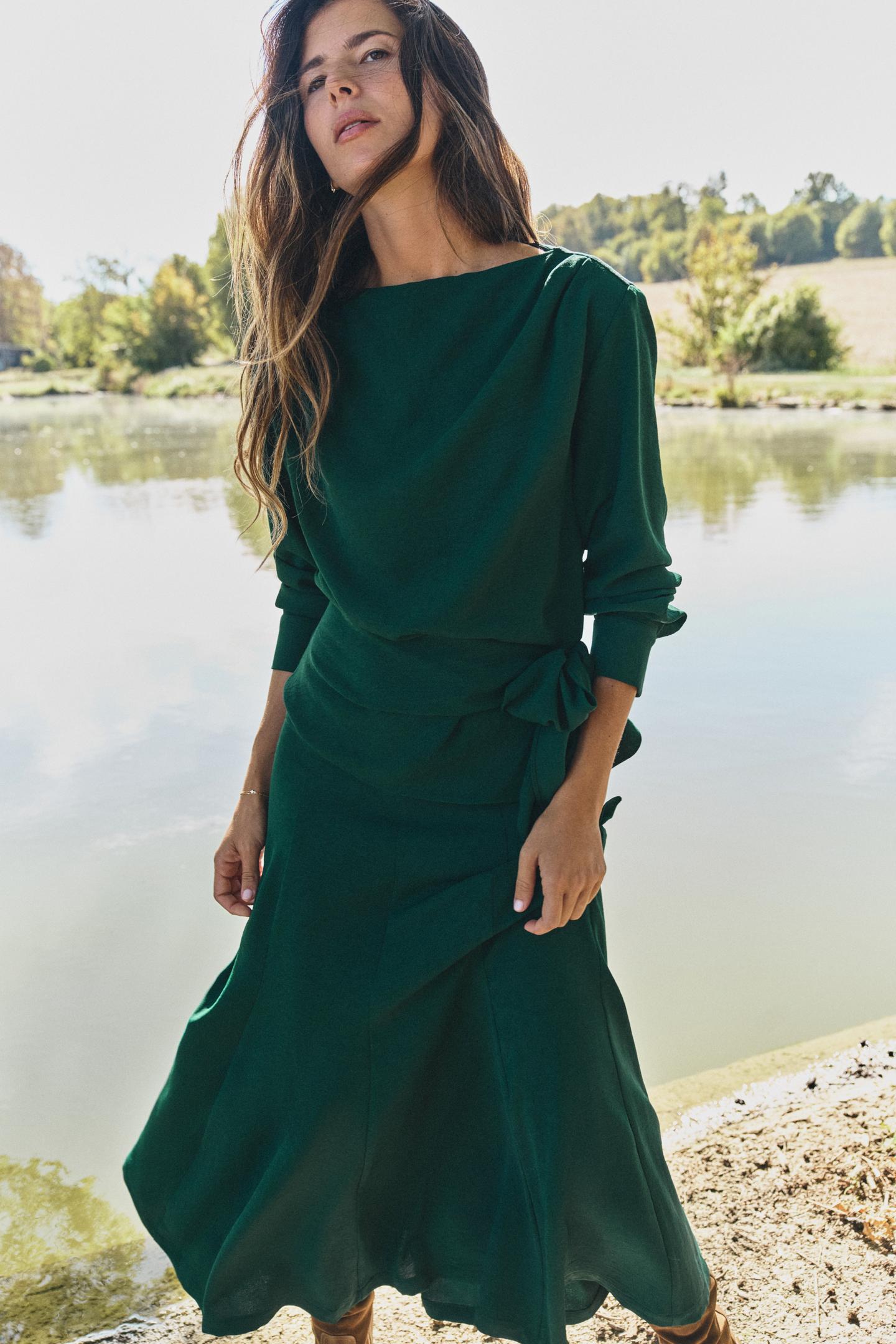 Женская юбка Zara MIDI A-LINE, цвет: Зелёный — фото 6