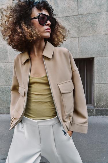 JACKET WITH ELASTIC HEM - camel by Zara - Image 2