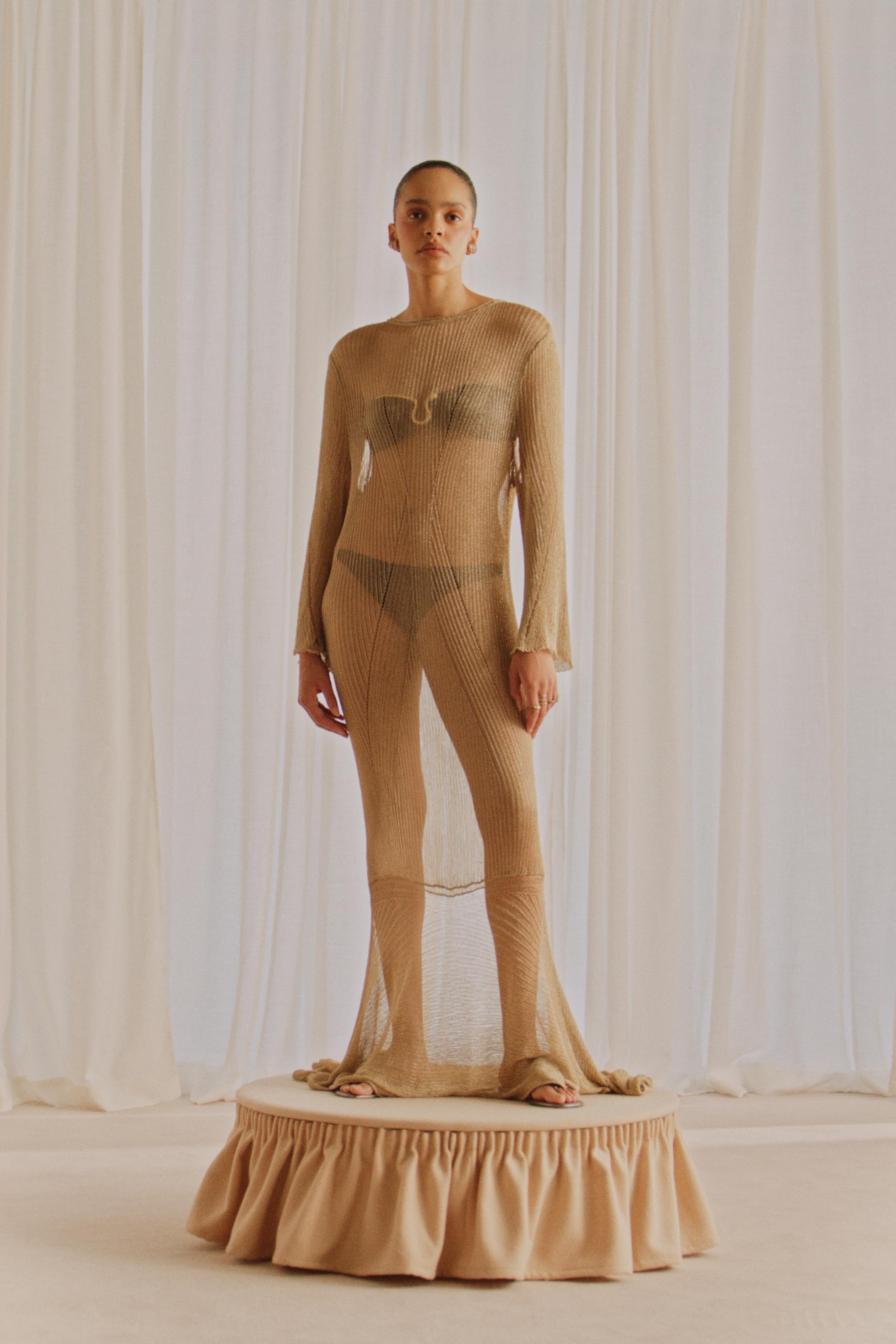 METALLIC THREAD KNIT MAXI DRESS MARISA BERENSON X ZARA — Golden
