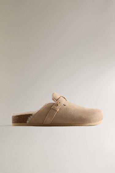 VARME CLOGS I SKIND - Beige fra Zara