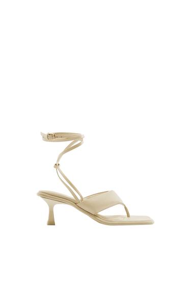 LACE UP QUILTED LEATHER HEELED SANDALS