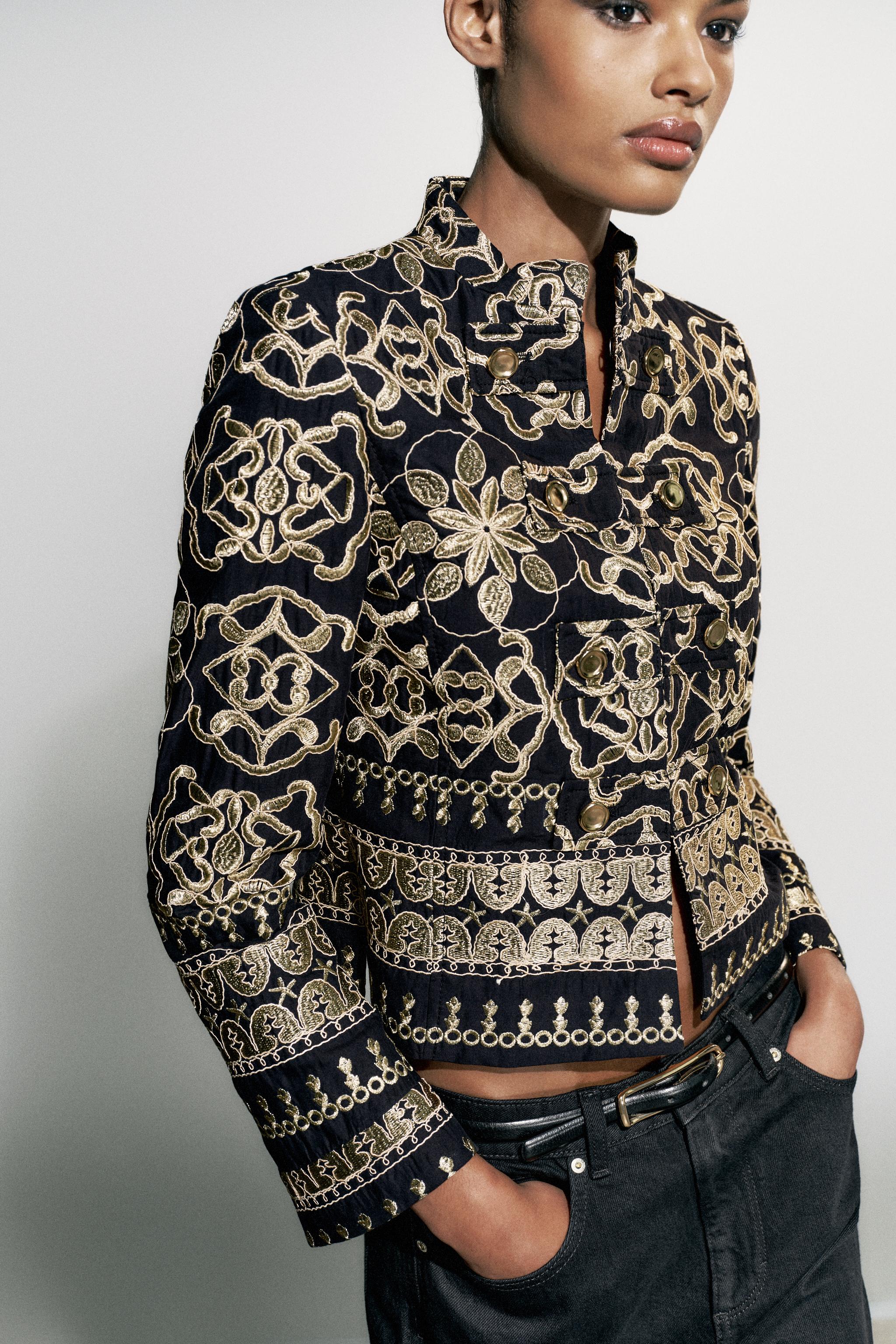 Contrast Embroidered Tab Blazer by Zara