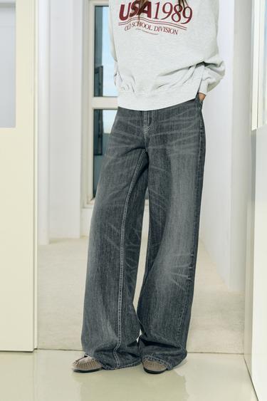 TRF EXTRA WIDE LEG HIGH-WAIST JEANS - Navy blue by Zara