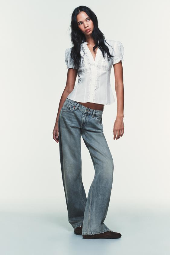 CAMISA DE POPELINA COM ABERTURA E LAÇOS - Branco da Zara - Imagem 0
