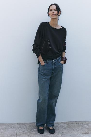 T-SHIRT EN COTON FLAMÉ EFFET DÉLAVÉ - Noir de Zara