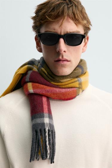 WOOL BLEND CHECK SCARF AARON LEVINE X ZARA - Coral by Zara - Image 1