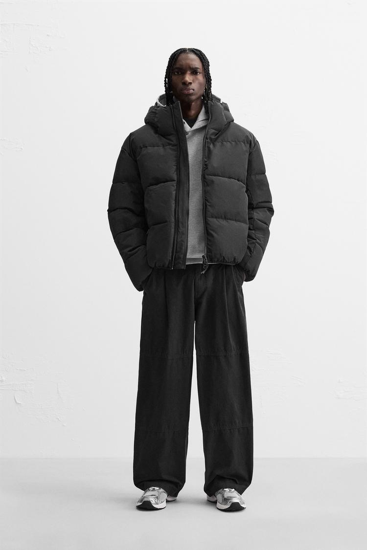 フード付きパフジャケット - ブラック | ZARA Japan / 日本 