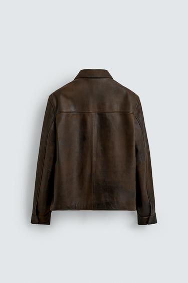 VINTAGE EFFECT LEATHER JACKET - Dark brown by Zara - Image 7