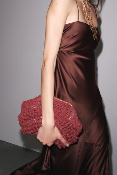 Zara SMALL KNOTTED WOVEN BAG - Brick