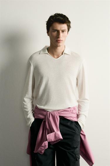 HEMP/VISCOSE REGULAR FIT POLO SHIRT - Oyster-white by Zara