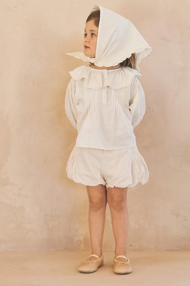2-5 ANOS/ BLUSA PREGAS RENDA ALGODÃO LINHO LIMITED EDITION - Cru da Zara