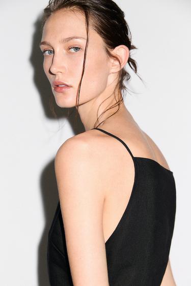 Zara Linen blend spaghetti strap midi dress - Black