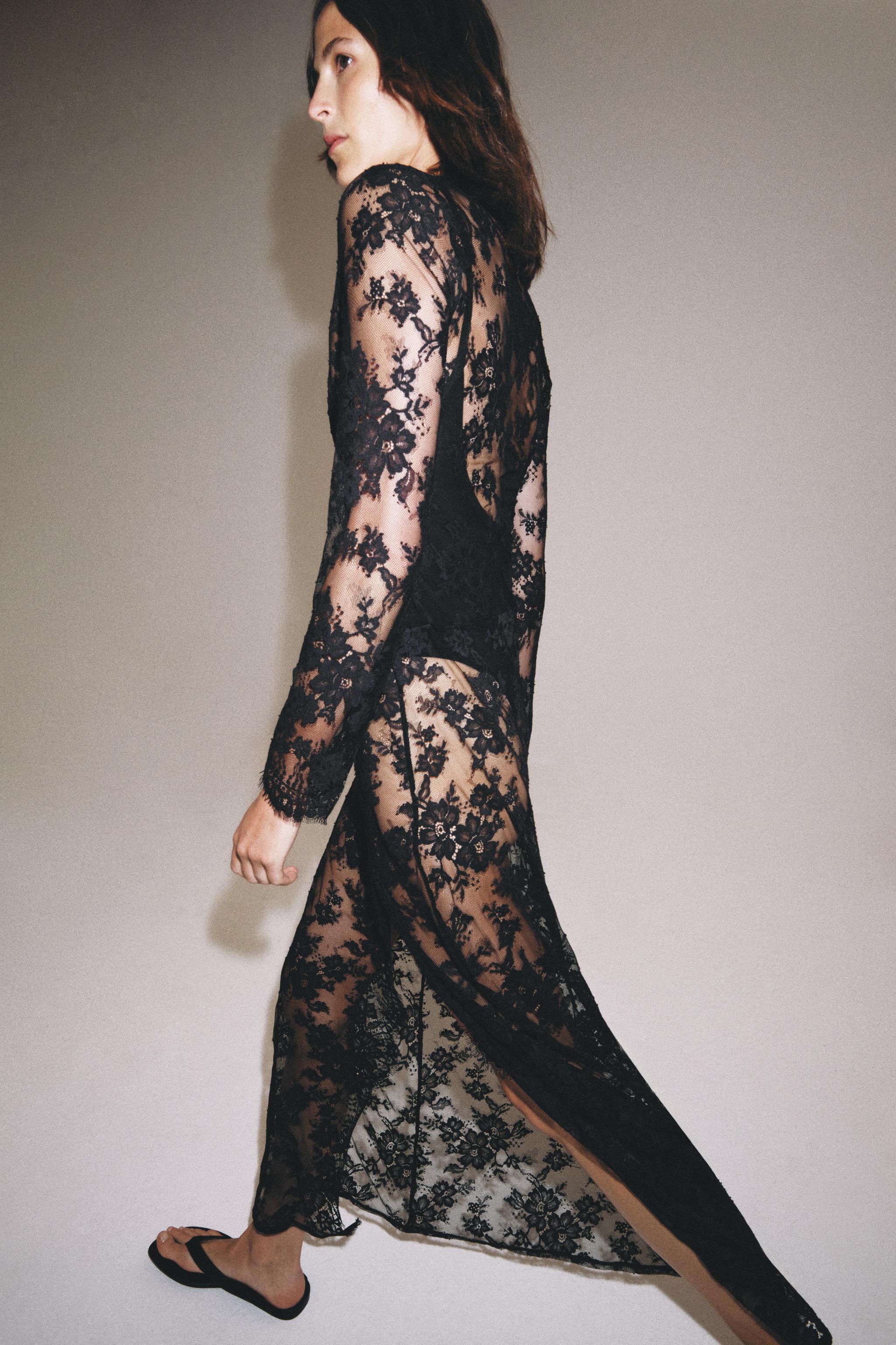 ZW COLLECTION LONG LACE DRESS - Black / White | ZARA United States