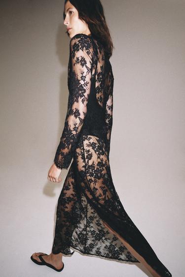 ZW COLLECTION LONG LACE DRESS - Black / White by Zara - Image 2