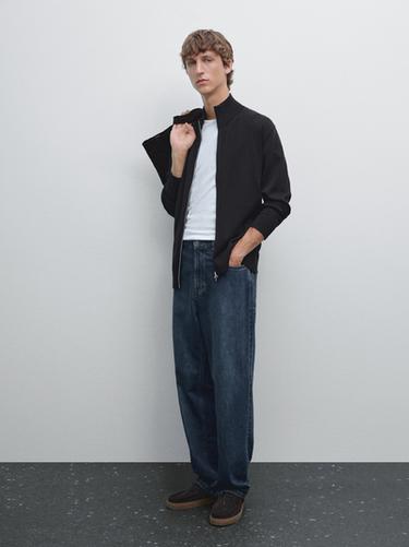 Cardigan à fermeture Éclair 100 % coton - Bleu marine de Zara - Image 0