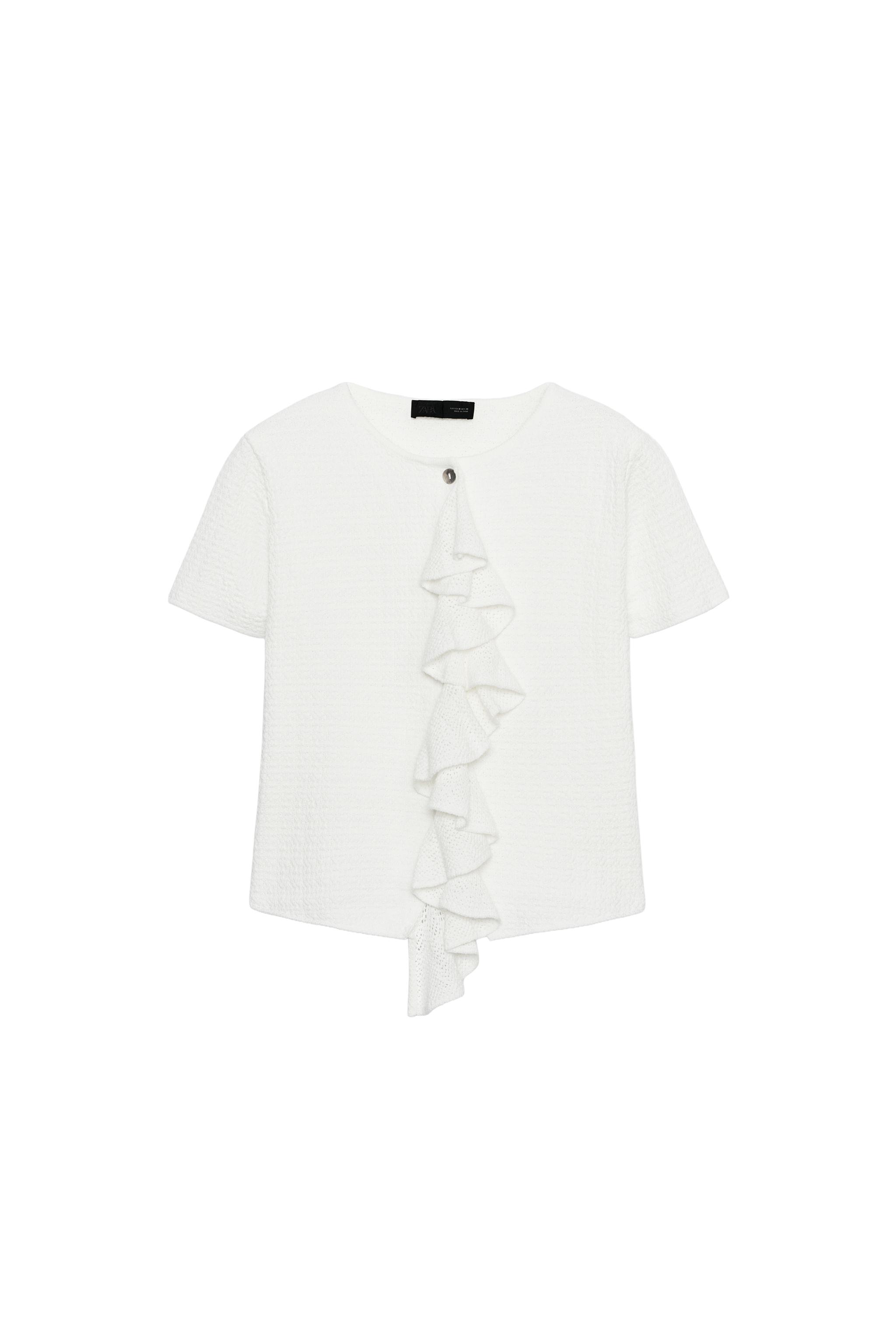 zara — CARDIGAN IN MAGLIA CON VOLANT E MANICHE CORTE