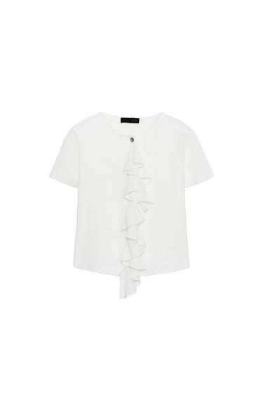 CARDIGAN WITH SHORT SLEEVES AND RUFFLES - White by Zara