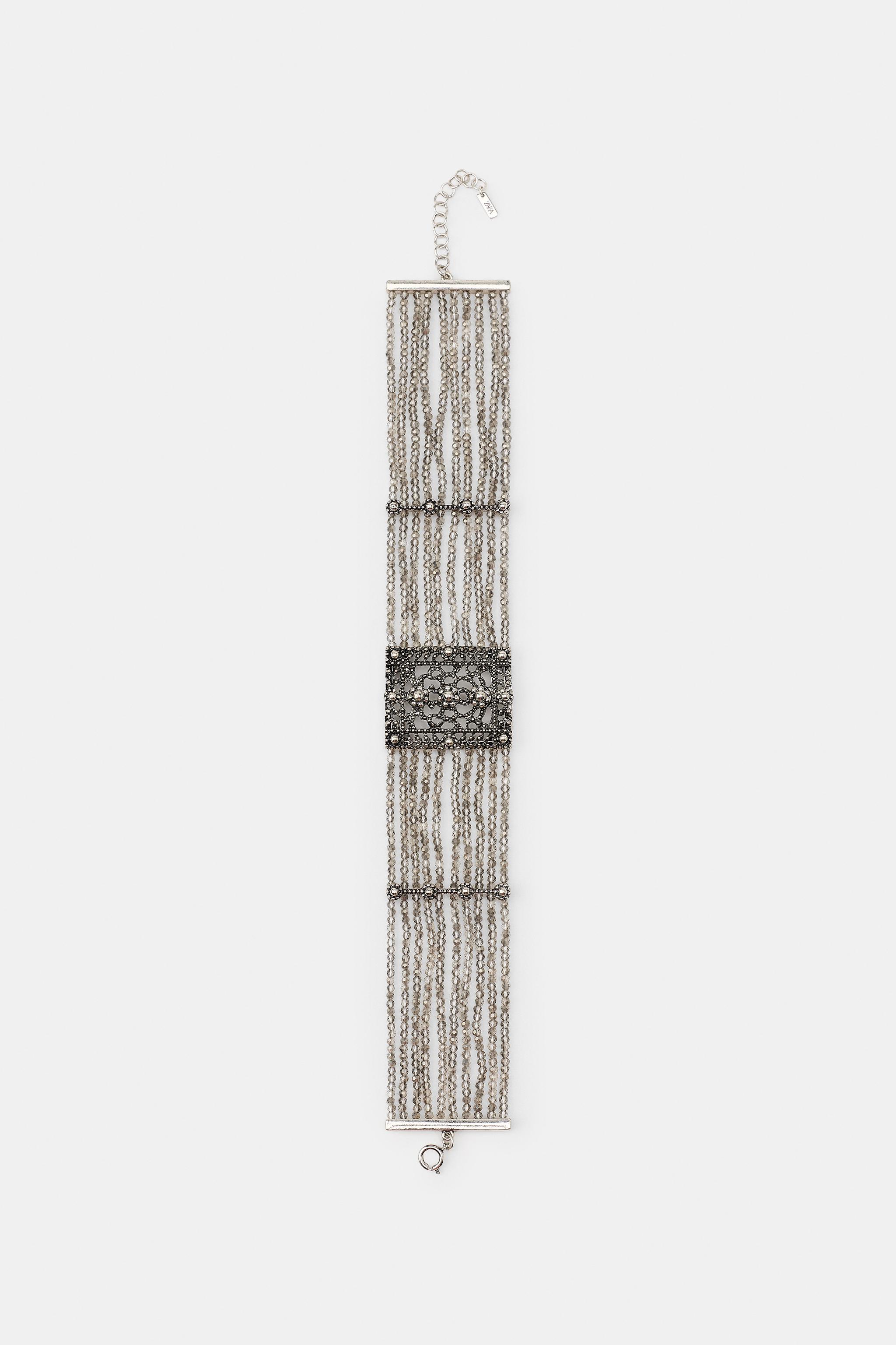 FLORAL BEADED CHOKER NECKLACE — Silver
