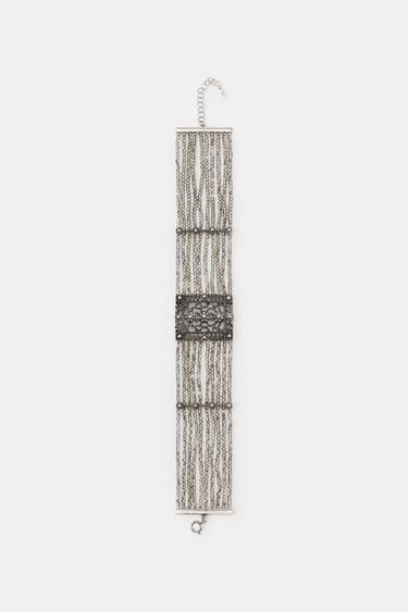 Zara FLORAL BEADED CHOKER NECKLACE - Silver