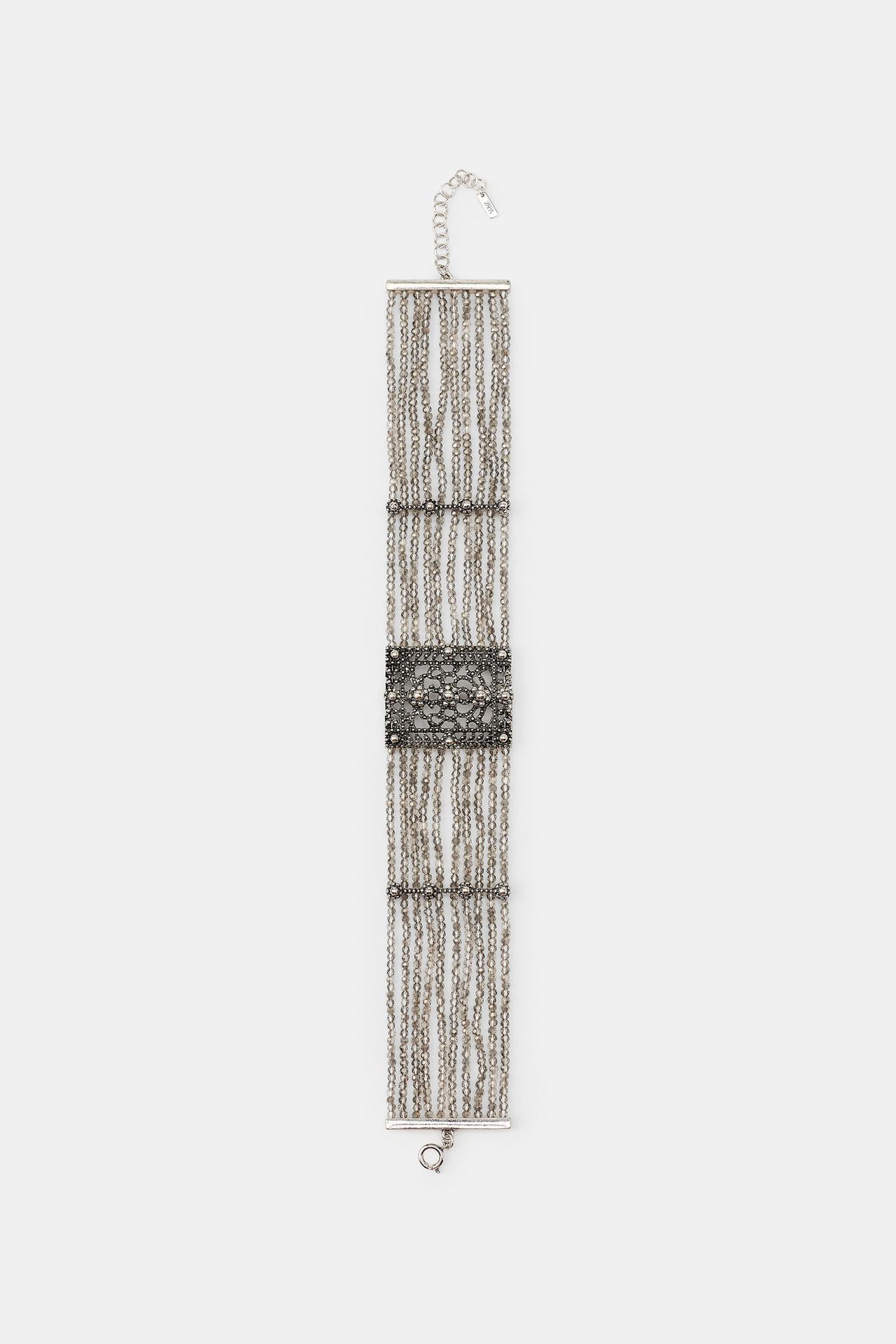 FLORAL BEADED CHOKER NECKLACE — Silver