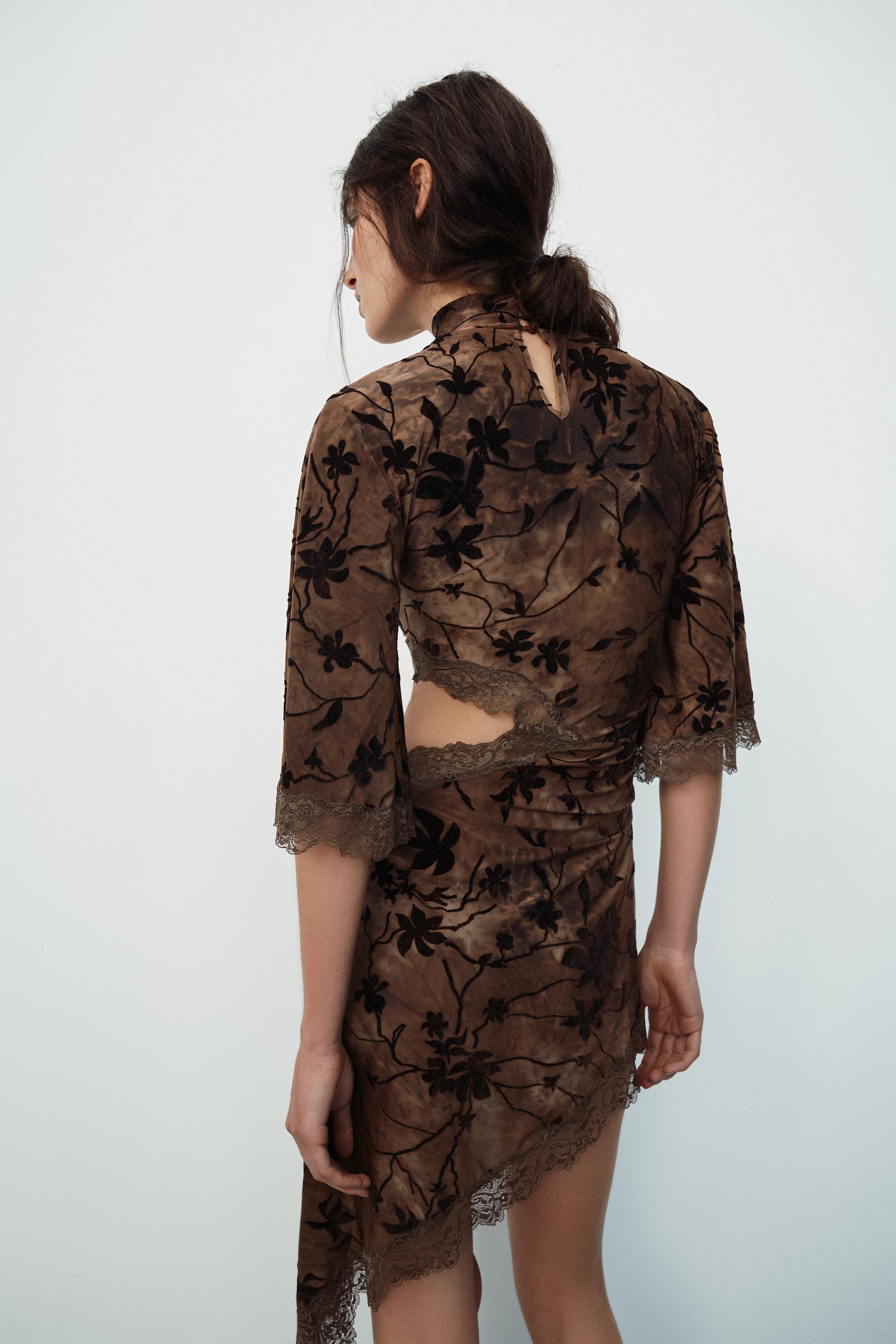 Zara FLOK KUMAŞLI YIRTMAÇLI MİNİ ELBİSE görsel 6