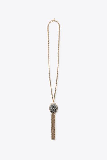 FRINGED MEDALLION CHAIN NECKLACE - matt gold by Zara