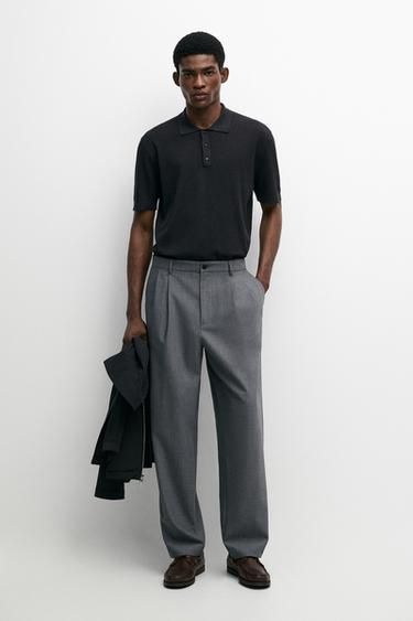 Zara 100% cotton button-collar polo shirt - Charcoal - Image 0