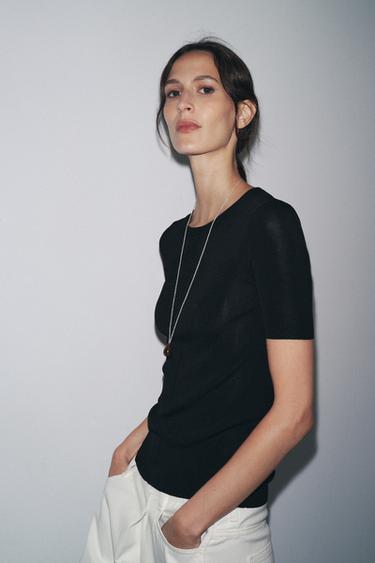 SHORT SLEEVE KNIT TOP - Black by Zara - Image 3