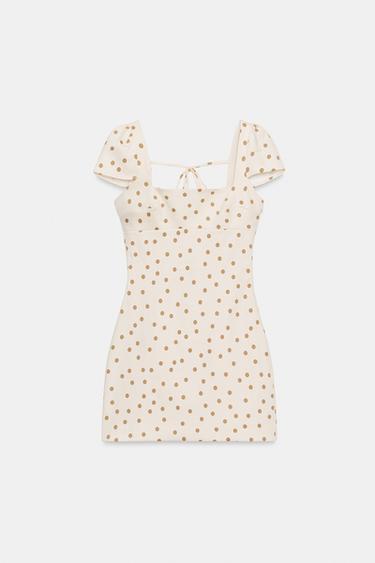 ROBE MINI À NŒUDS AU DOS ET À POIS - Écru / Marron de Zara - Image 1