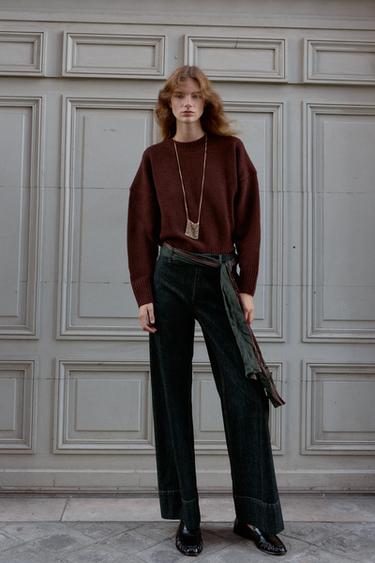 سترة محاكة ناعمة - بورجندي الخاص بـ Zara