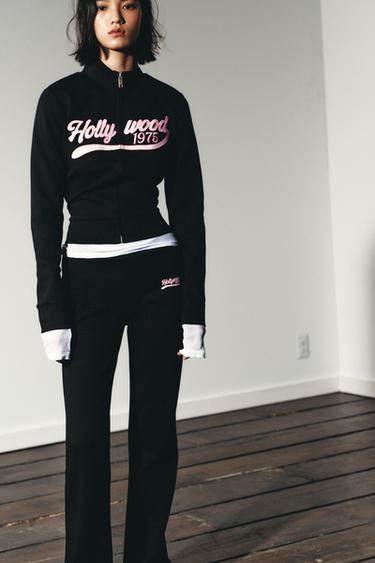 SUDADERA CREMALLERA TEXTO - Negro de Zara