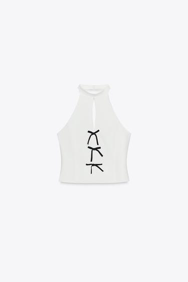 HALTER TOP WITH TIES - Ecru by Zara - Image 6