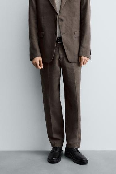 Zara 100% LINEN SUIT PANTS - Mink