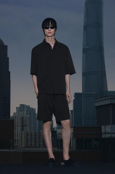Zara RELAXED FIT 休閒版 SEERSUCKER 泡泡紗襯衫 - 黑色