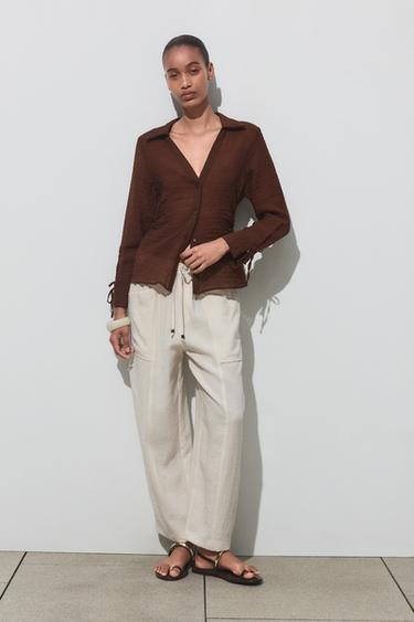 PANTALON RUSTIQUE À TAILLE ÉLASTIQUE - Blanc de Zara