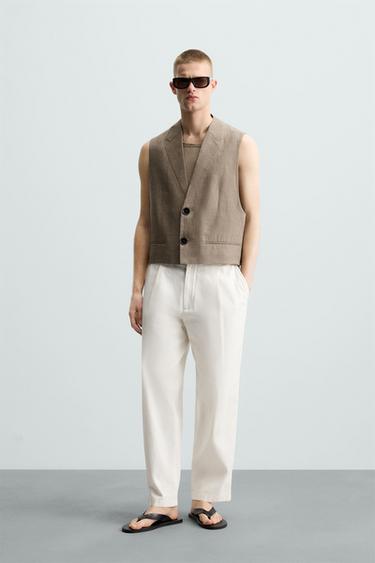 COLETE COM TEXTURA EM LINHO-ALGODÃO - Marrom-vigoré da Zara - Imagem 0