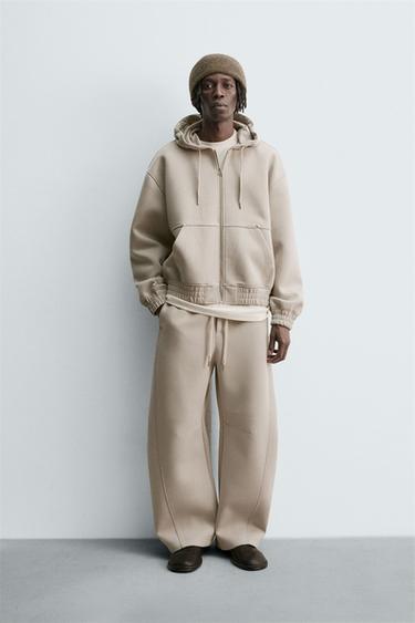 SWEATSHIRT EFEITO NEOPRENO CAPUZ FECHO DE CORRER - Pedra da Zara