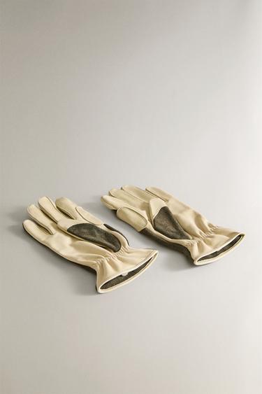LEATHER GARDENING GLOVES - Green / Ecru by Zara - Image 1