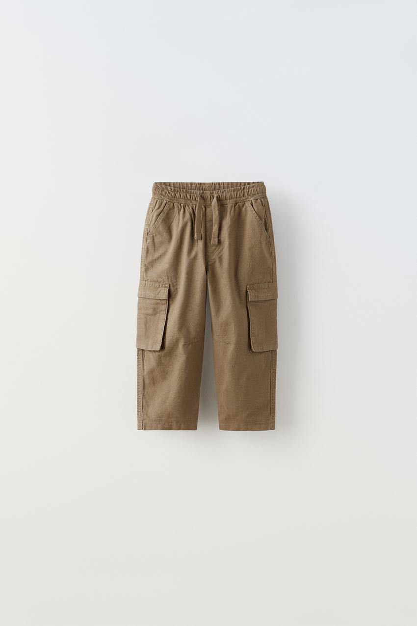 LINED CARGO PANTS - Mink brown