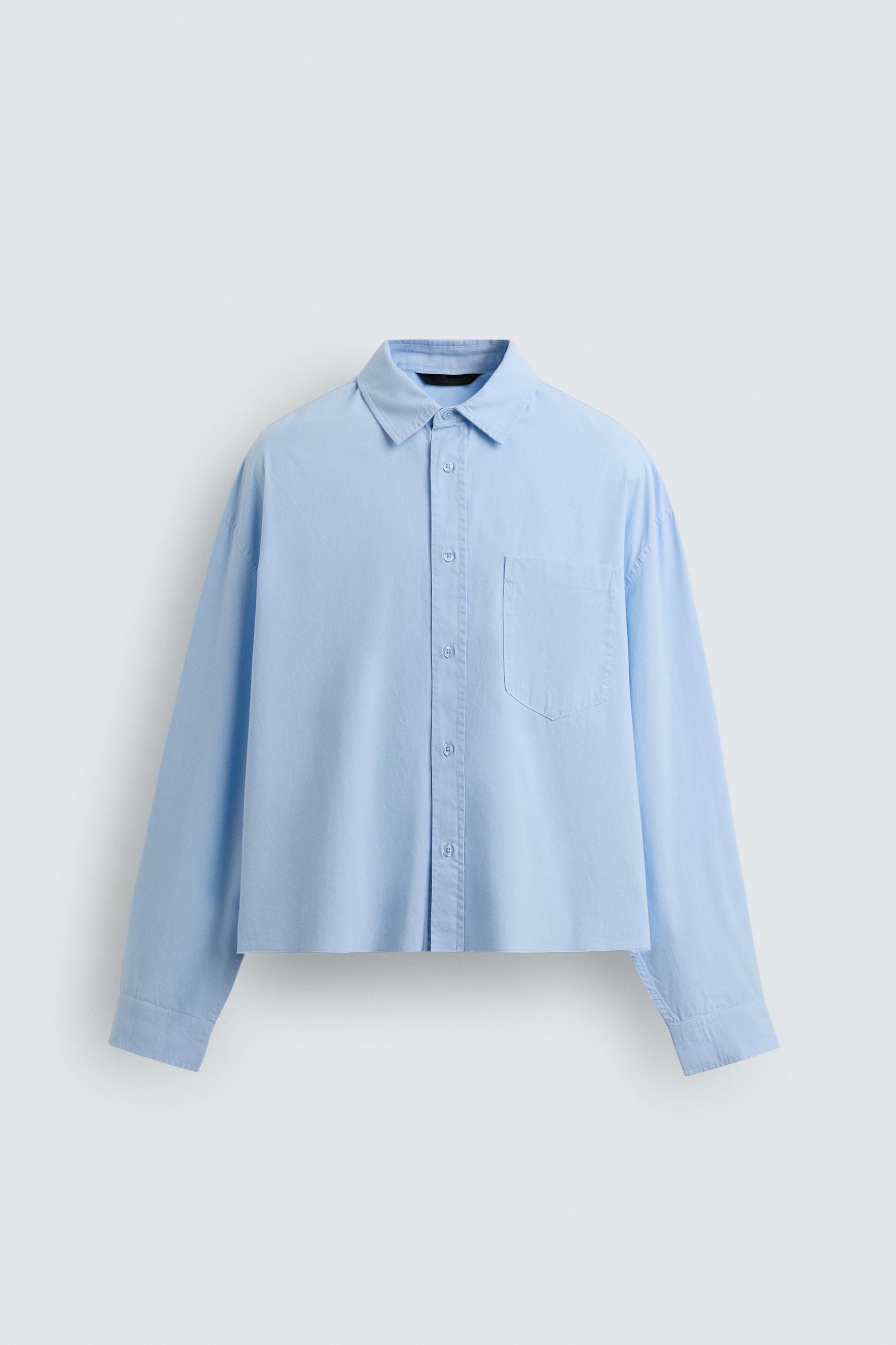 WASHED BOXY FIT SHIRT — Light blue