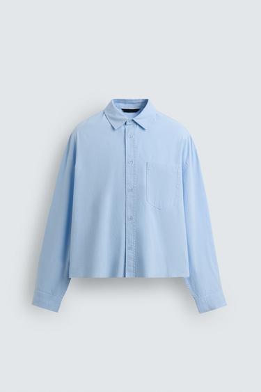 CHEMISE COUPE BOXY DÉLAVÉE - Bleu clair de Zara