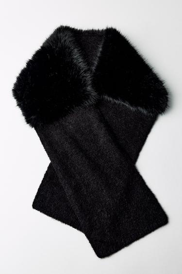 CONTRAST KNIT FAUX FUR STOLE - Black by Zara - Image 5