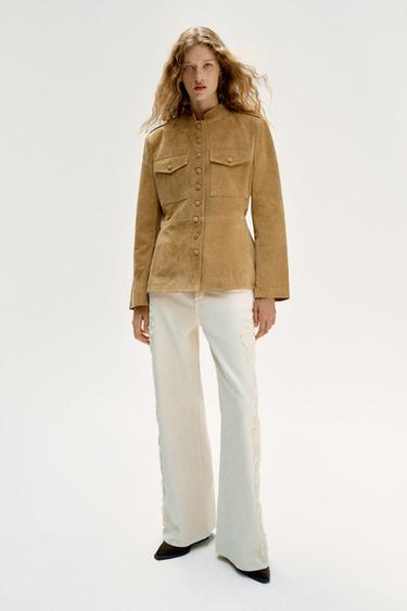 100% LEATHER JACKET WITH COVERED BUTTONS - camel by Zara