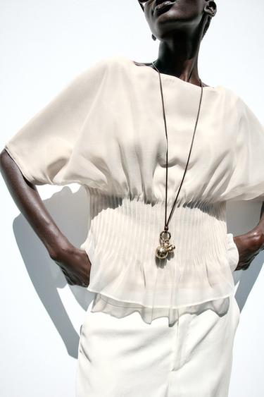 KNIT TOP WITH ORGANZA - Ecru by Zara - Image 2