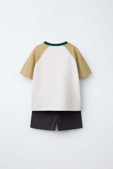 ENSEMBLE JOGGING AVEC T-SHIRT ET SHORT COLOR BLOCK - Kaki de Zara - Image 1