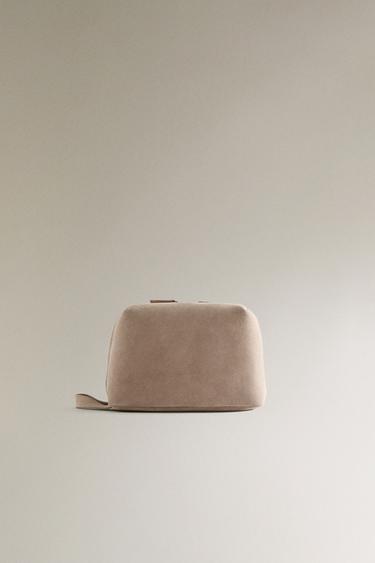 Zara MEDIUM SPLIT SUEDE MAKEUP BAG - Off White - Image 0