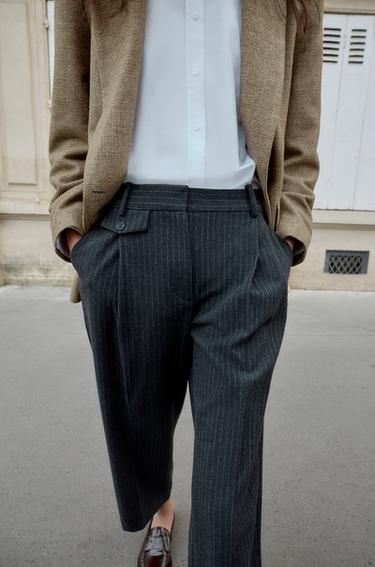 PANTALON DROIT À PINCES ET RAYURES - rayures de Zara - Image 2