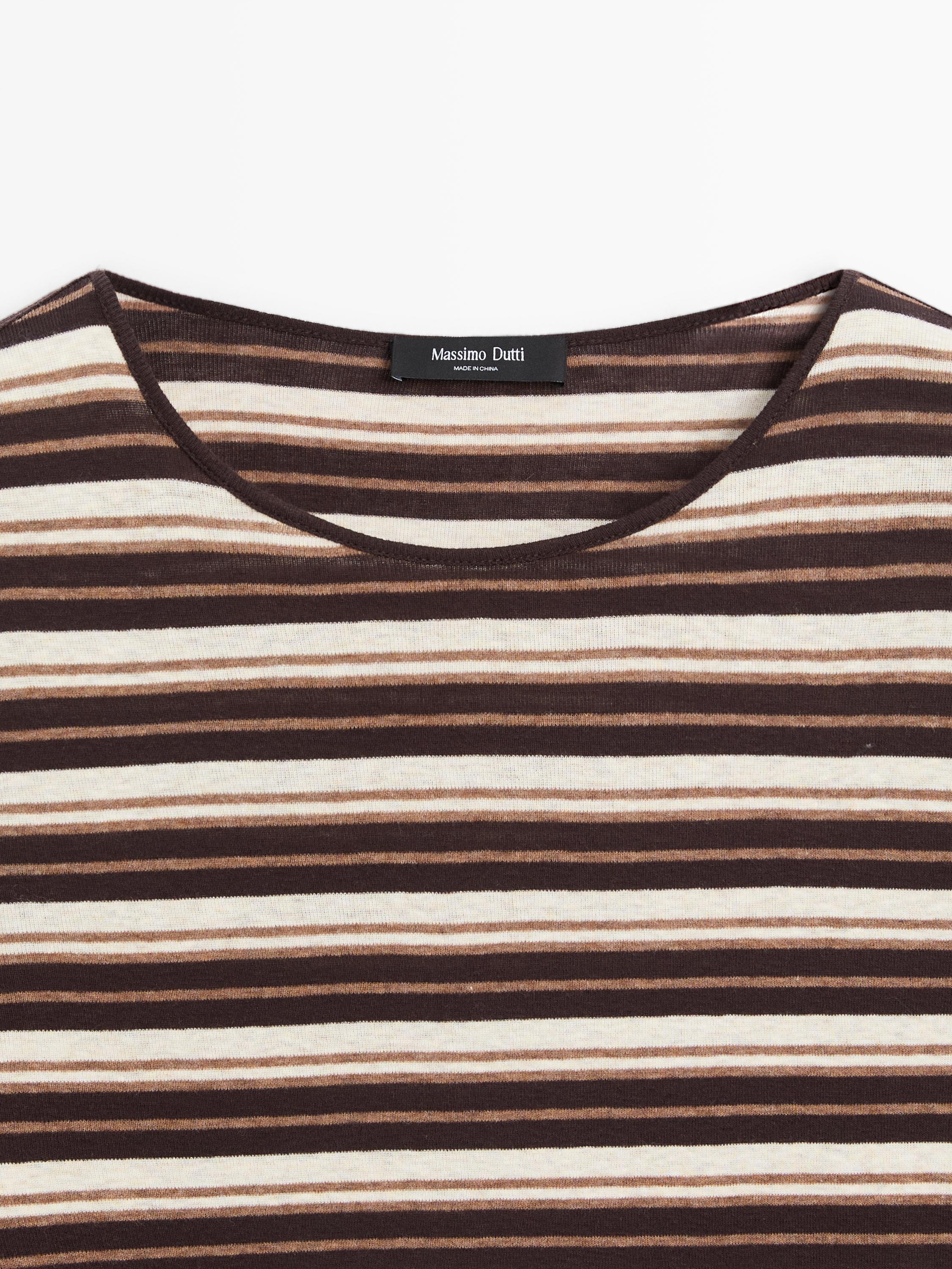 Cotton blend striped long sleeve T-shirt